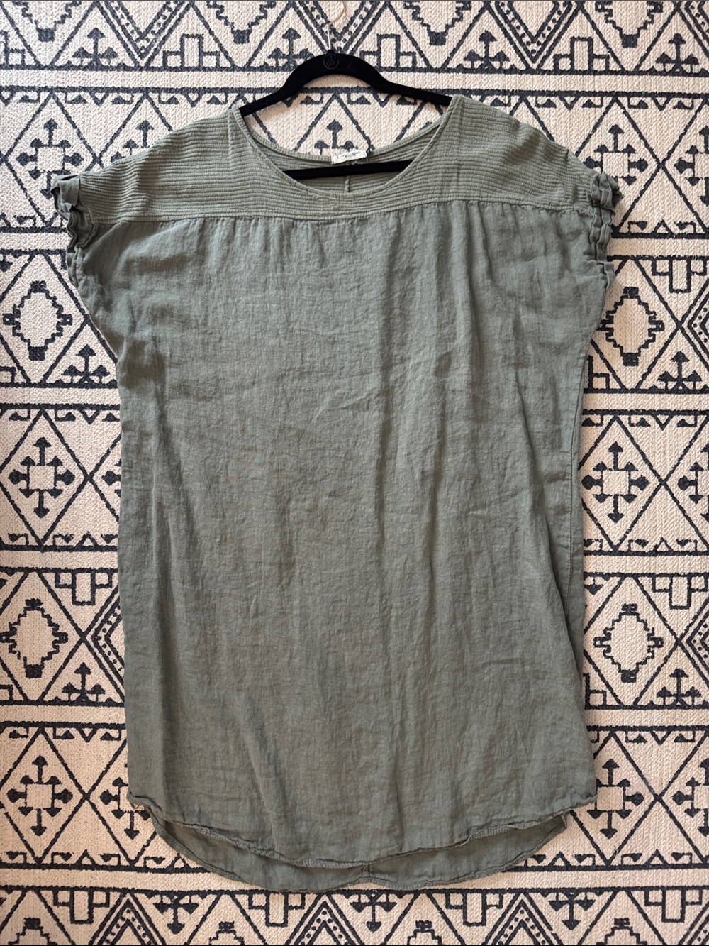 Women's Linen Olive Green Relaxed Tunic Dress